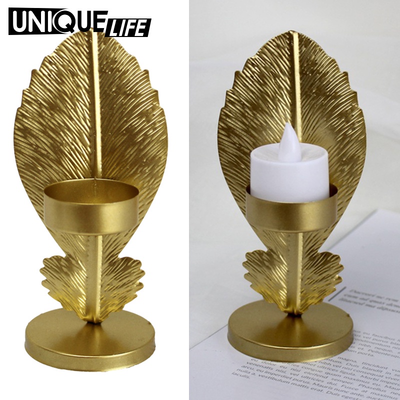 Giá đỡ nến hình lá sắt kiểu Bắc Âu hiện đại trang trí bàn ăn