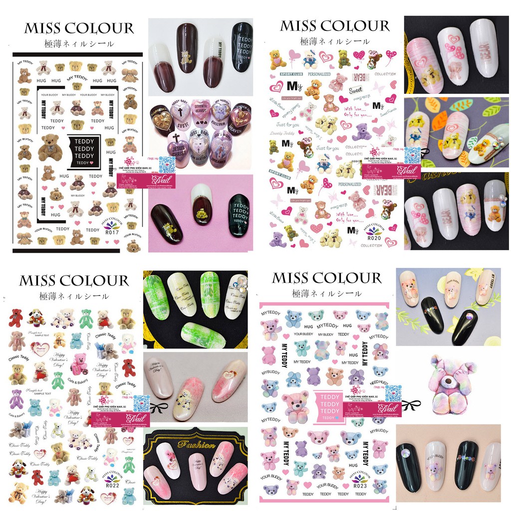 Nail Sticker TEDDY Hoạt Hình Đẹp Ngộ Nghĩnh - Dán Móng Tay Đáng Yêu