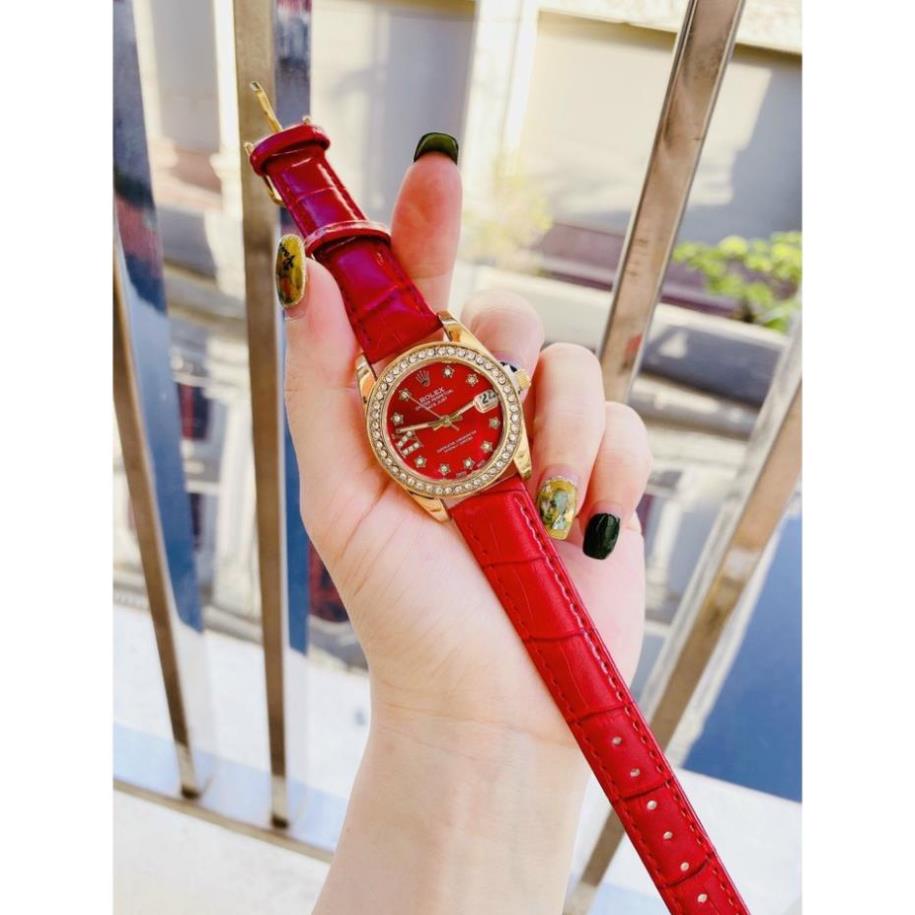 Đồng hồ nữ Rolex viền đá - dây da cao cấp mềm đẹp chống nước - bảo hành 28 tháng....