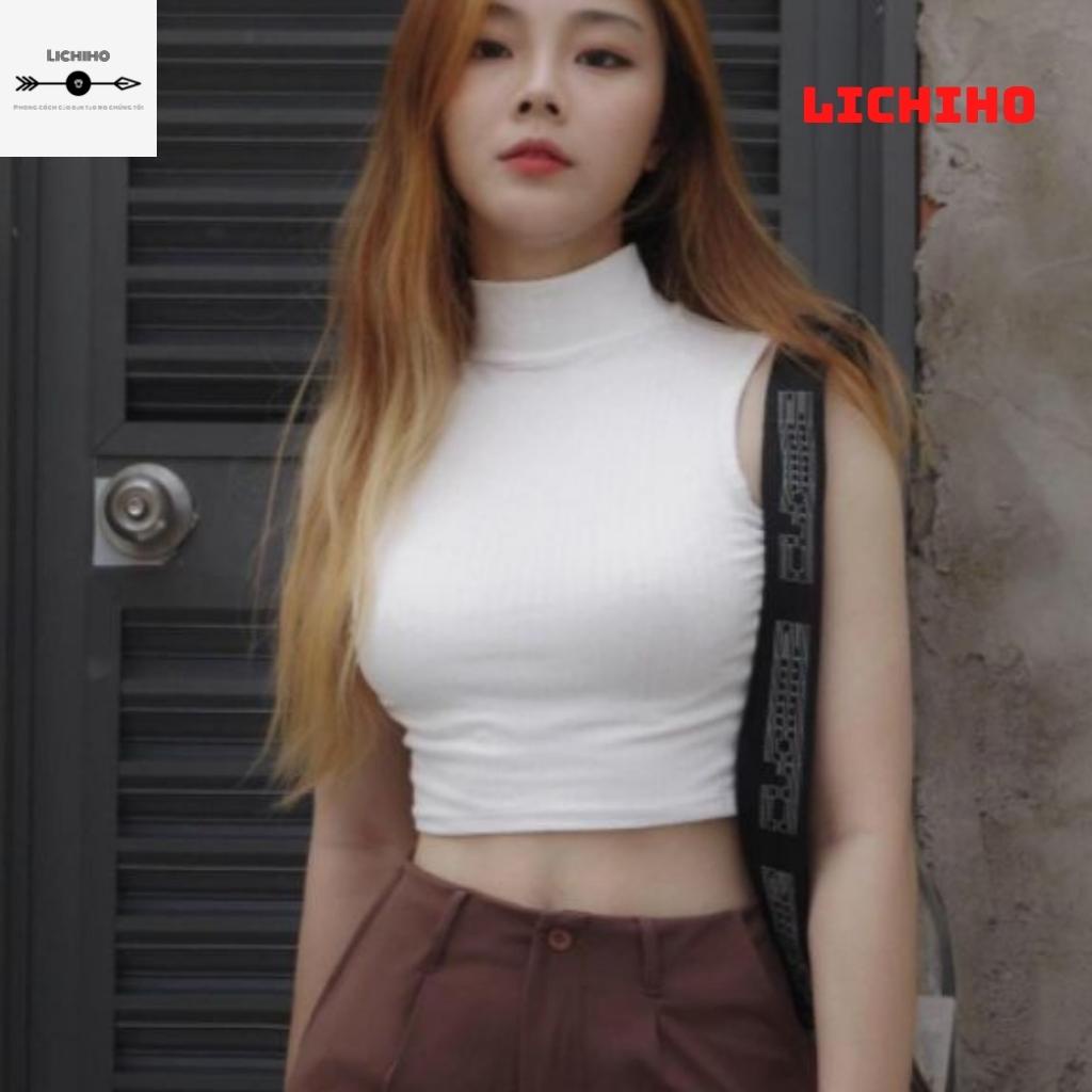 Áo croptop ba lỗ cổ lọ CT07 LICHIHO áo thun nữ chất vải tốt chất lượng