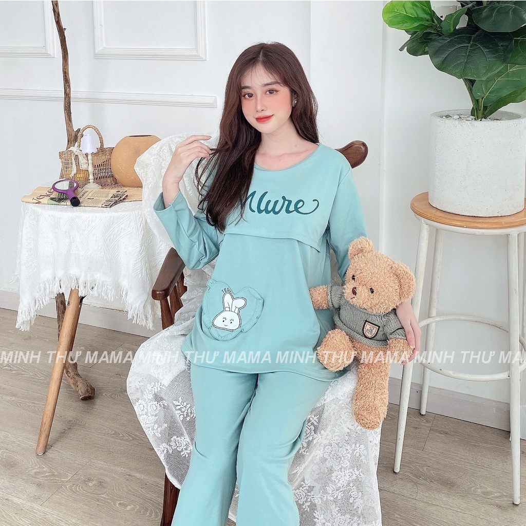 Bộ bầu - bộ sau sinh - cho con bú - chất liệu coton - mềm - mịn - mát ( đô lật túi tim - QDTD - MS - 04 )