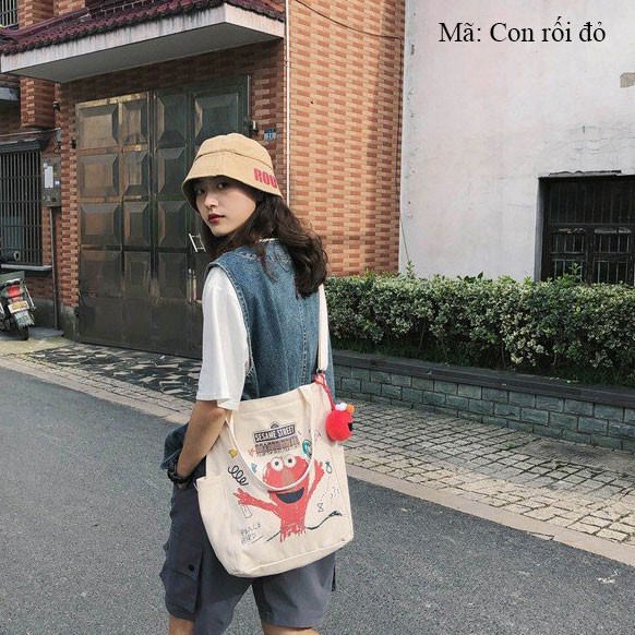 TÚI VẢI TOTE ULZZANG KAWS X SESAME STREET CỰC XINH