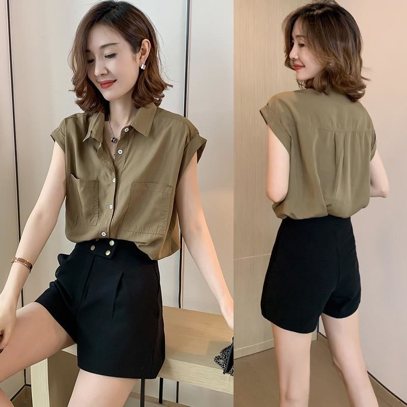 Áo Sơ Mi Không Tay Màu Trơn M-3xl 164551 Áo Sơ Mi Dáng Rộng Thiết Kế Đơn Giản Dễ Phối Đồ