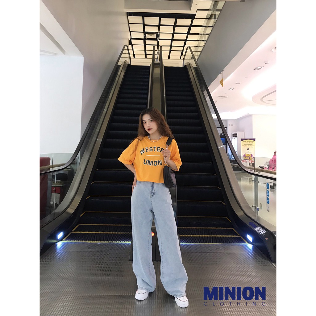 Quần jeans suông MINIONCLOTHING21 lưng cạp cao Unisex nam nữ chất jean cao cấp dày dặn đứng dáng Streetwear Q8810