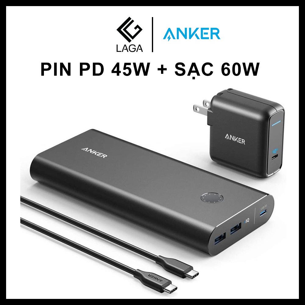 Bộ Pin Sạc Dự Phòng Anker PowerCore+ 26800mAh PD 45W Kèm Sạc Anker PowerPort Atom III 60W - B1376