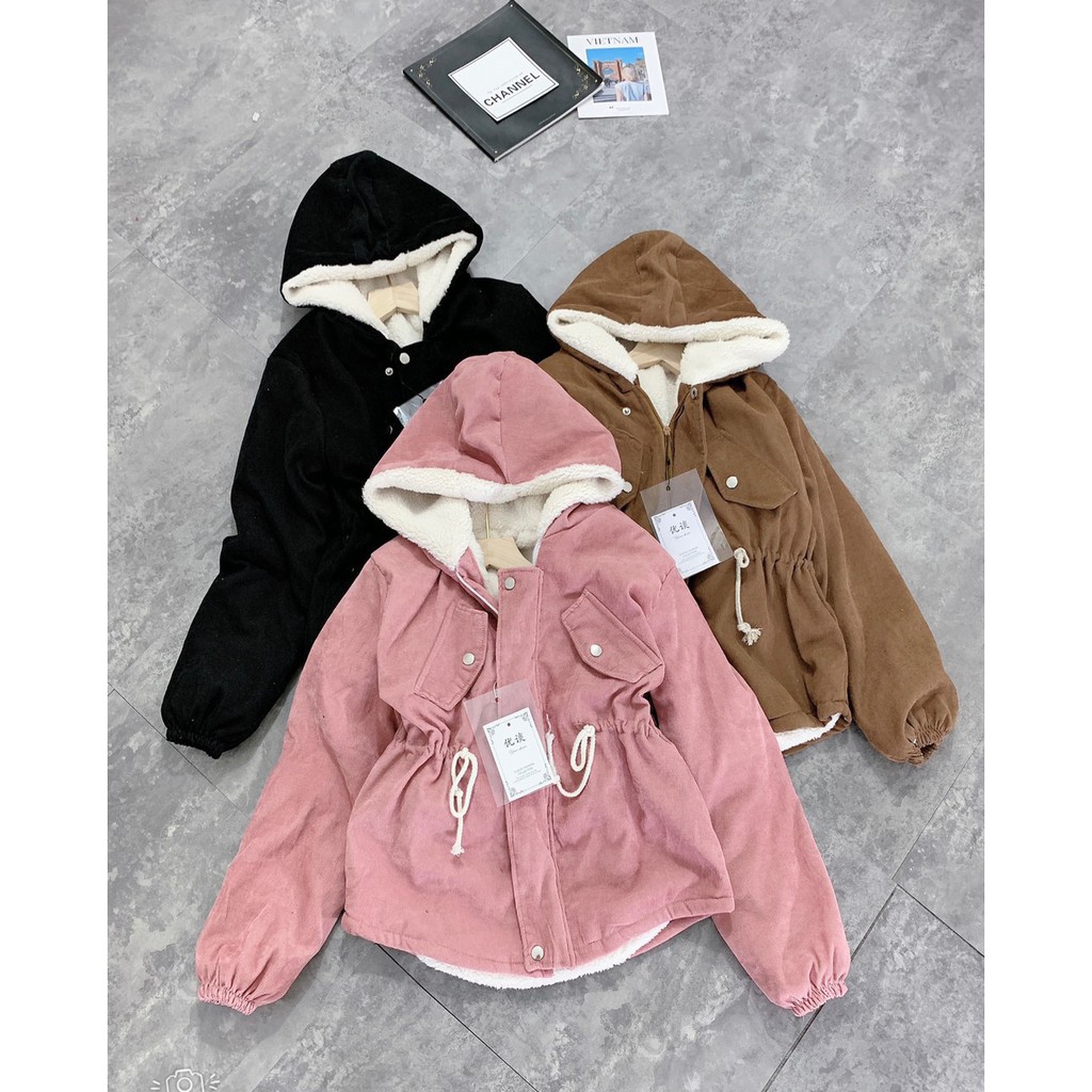 BÁN SỈ ÁO PARKA TĂM NHUNG LÓT LÔNG CÓ MŨ 3 MÀU CHO NỮ