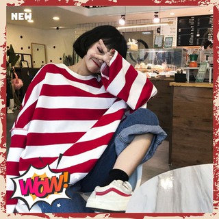 Áo dài tay kẻ ngang trắng đỏ ulzzang