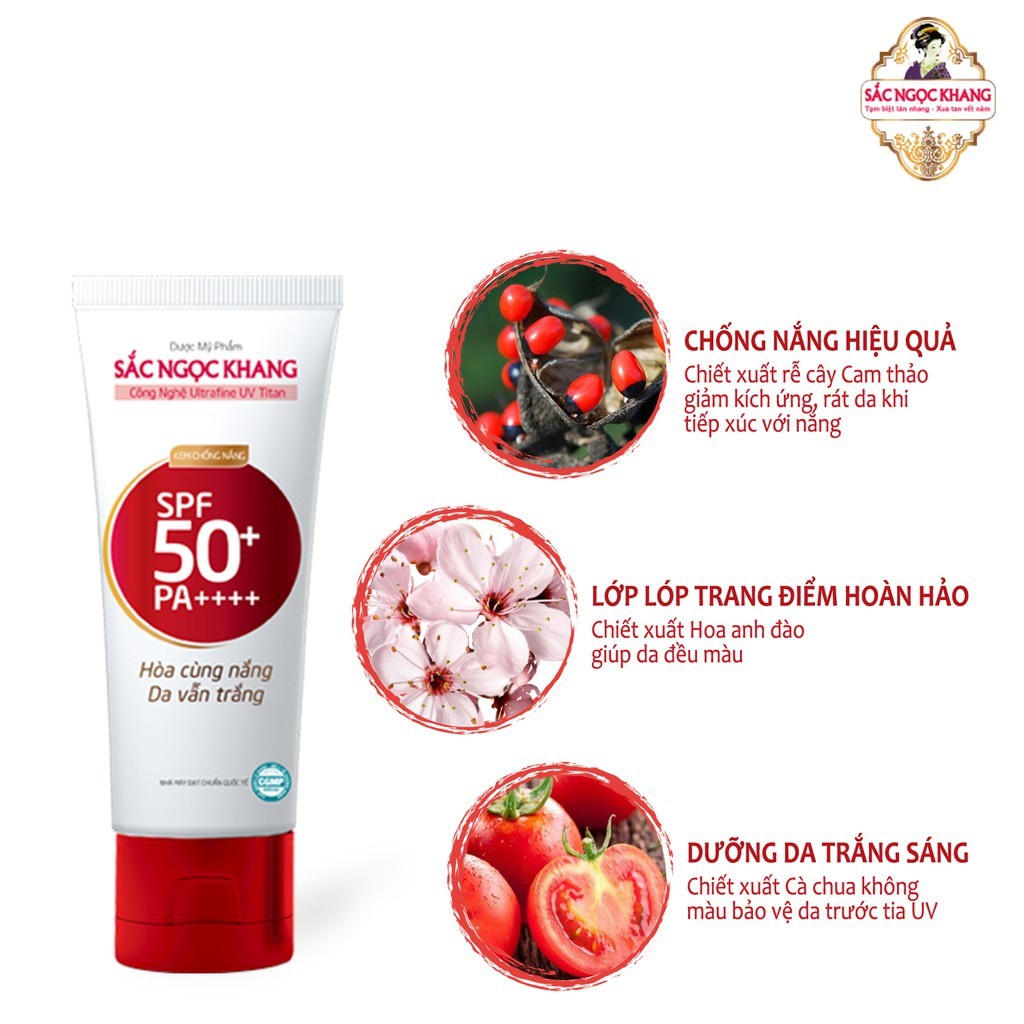 Combo 3 Tuýp Kem chống nắng Sắc Ngọc Khang 50g/ tuýp SPF 50 PA++++ dùng được cho mọi loại da.