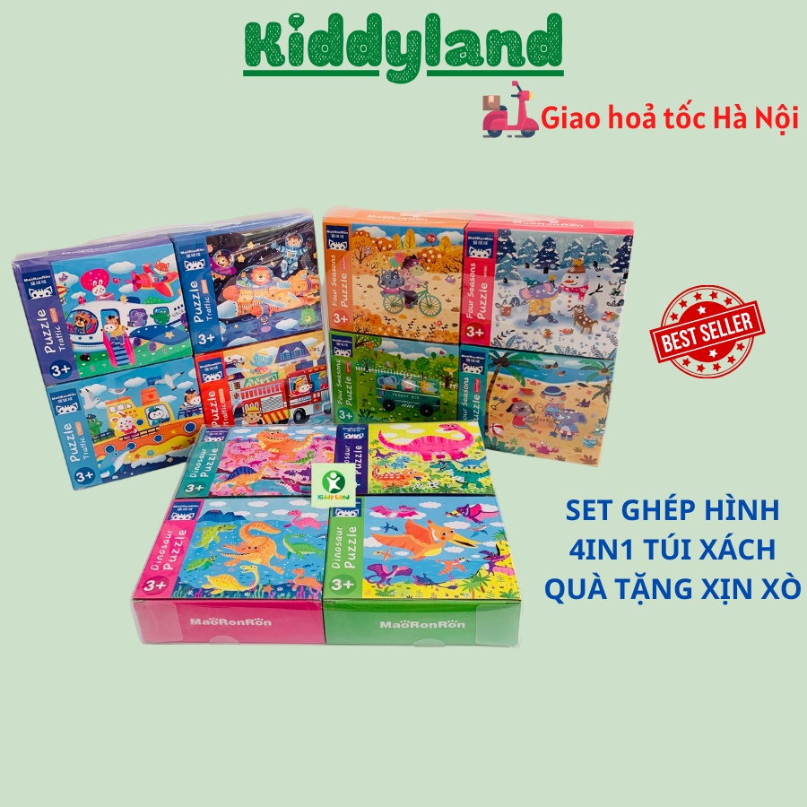 BEGINNER PUZZLE ANIMALS - Bộ xếp hình 4 trong 1 chủ đề Động Vật, Traffic, Seasons