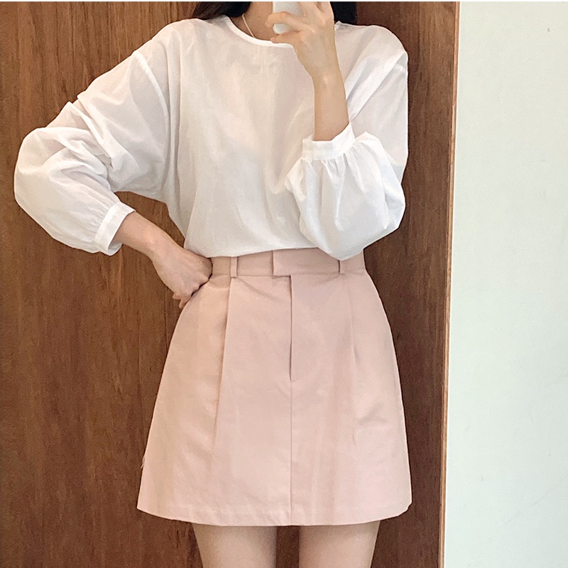 Áo Kiểu Tay Dài Dáng Rộng Màu Sắc Đơn Giản Phong Cách Hàn Quốc Cho Nữ