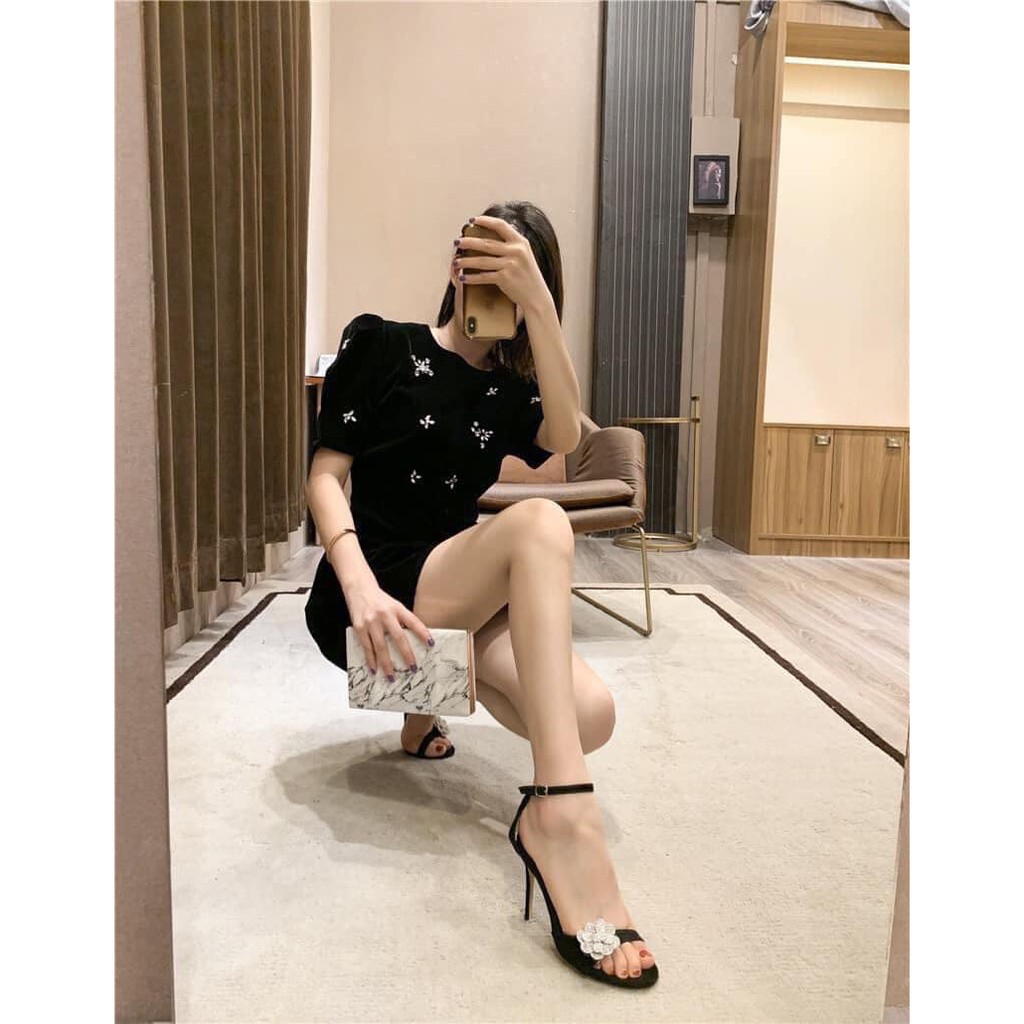 sandal nữ skl hoa đá gót nhọn 9cm mã 1604-92