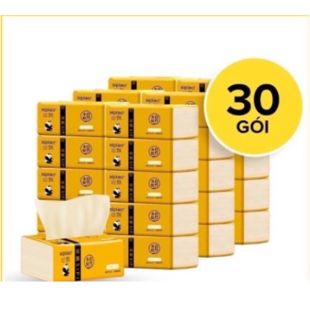 Giấy ăn gấu trúc Sipiao vỏ nhám 3 lớp thùng 30 gói hàng nội địa Trung chuẩn