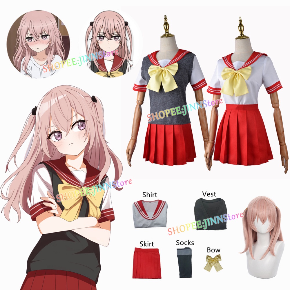 Bộ đồng phục váy ngắn màu hồng/ Tóc giả hóa trang hoạt hình My Dress-Up Darling JK Sajuna Inui