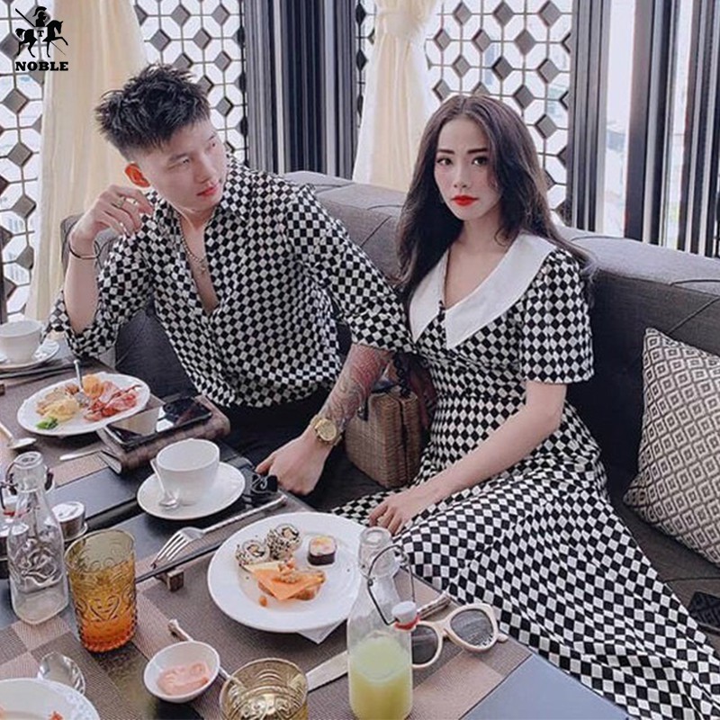 [Freeship] Set đồ đôi couple áo sơ mi nam + đầm nữ thiết kế thanh lịch thời trang Miamo TN18 (Kèm ảnh thật)