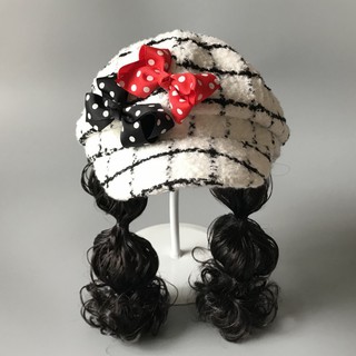 Mũ beret bằng len có tóc giả phong cách cổ điển Nhật Bản cho bé gái