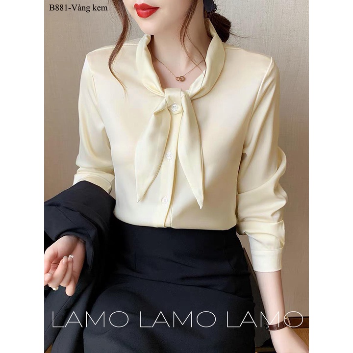 Áo Sơ mi nữ kiểu hàn quốc đẹp Sơmi Công Sở tay dài lụa cổ phối nơ LAMO-B881 | BigBuy360 - bigbuy360.vn