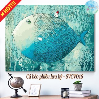 Tranh sơn dầu số hóa có khung tự tô màu theo số CÁ BÉO PHIÊU LƯU KÝ SVCV016 ( Tranh vẽ trang trí treo tường con cá hcm )