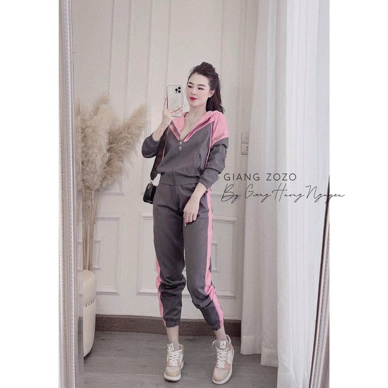 Bộ thể thao nữ umi mũ trùm khoá kéo phối màu L..V.sL