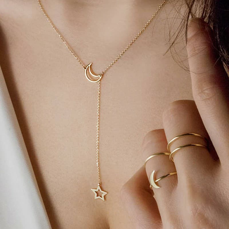 Vòng cổ/ Dây chuyền hình mặt trăng và ngôi sao xinh xắn cho nữ
