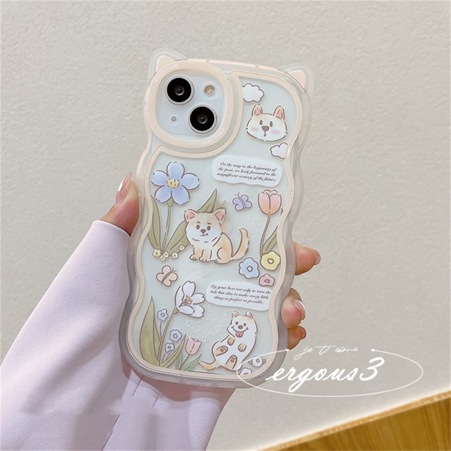 Cat EarỐp Điện Thoại Mềm Hình Tai Mèo Và Hoa Dễ Thương Cho iPhone 14 13 12 11 Pro Max SE2020 X XR Xs Max 7 8 6 6s Plus