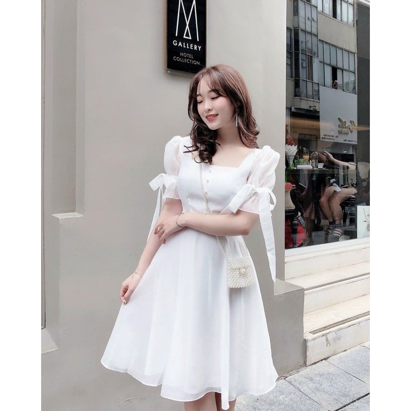 Đầm dự tiệc chụp kỷ yếu dạo phố màu trắng, chất đẹp như hình vải may 2 lớp [4 TƠ KIẾNG] | BigBuy360 - bigbuy360.vn