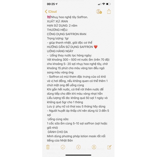 Saffaron, Nhụy Hoa Nghệ Tây Safaron BAHRAMAN IRAN 1Gram