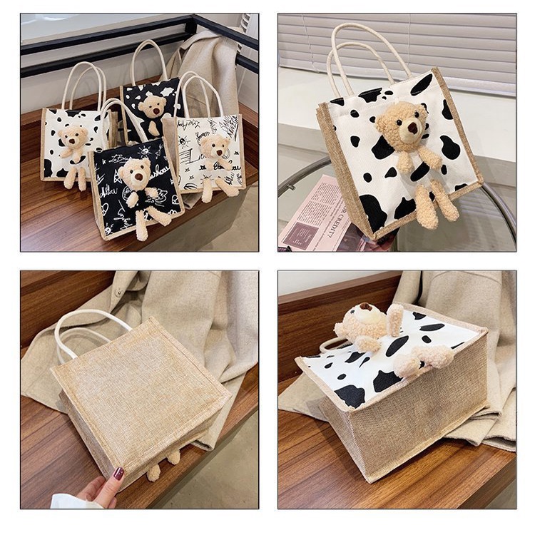Túi Cói Mini, Túi Tote Gấu Bông Dễ Thương Vintage