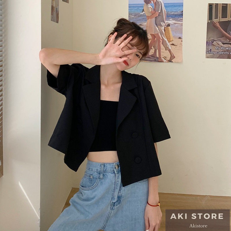 Áo Khoác Blazer Tay Ngắn Dáng Rộng Họa Tiết Sọc Caro Thời Trang Mùa Hè Phong Cách Hàn Quốc 2021 | BigBuy360 - bigbuy360.vn