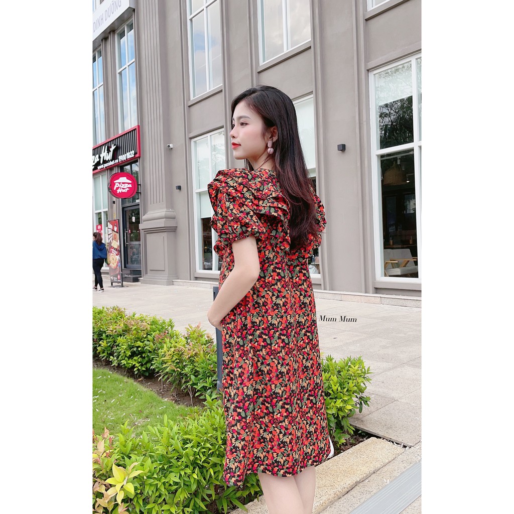 Đầm Bầu hoa suông viền bèo.