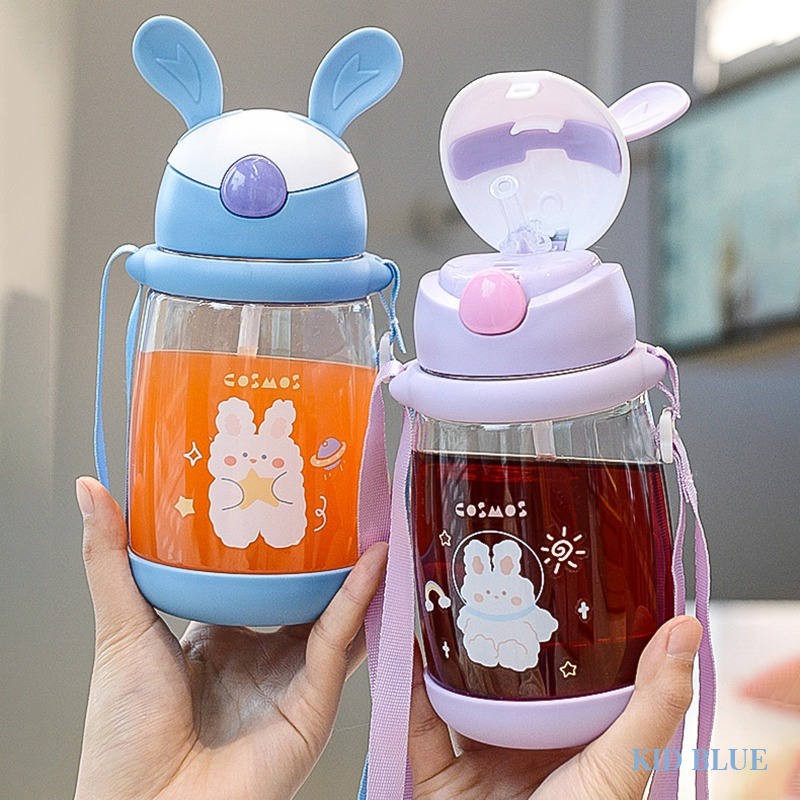 Bình Nước Nhựa Dung Tích 600ml Họa Tiết Thỏ Hoạt Hình Dễ Thương Cho Bé