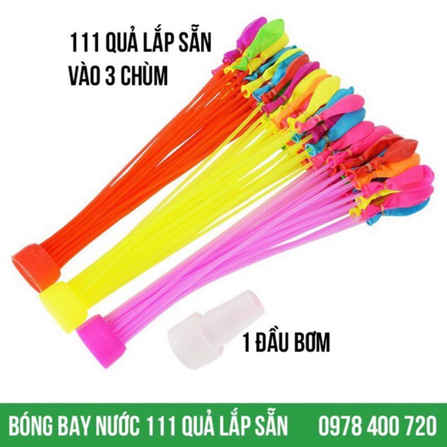 Sỉ 111 quả Bóng bay nước đã được lắp sẵn vào 3 chùm và 1 đầu nối vòi nước, Bóng nước chùm, Bong bóng nước