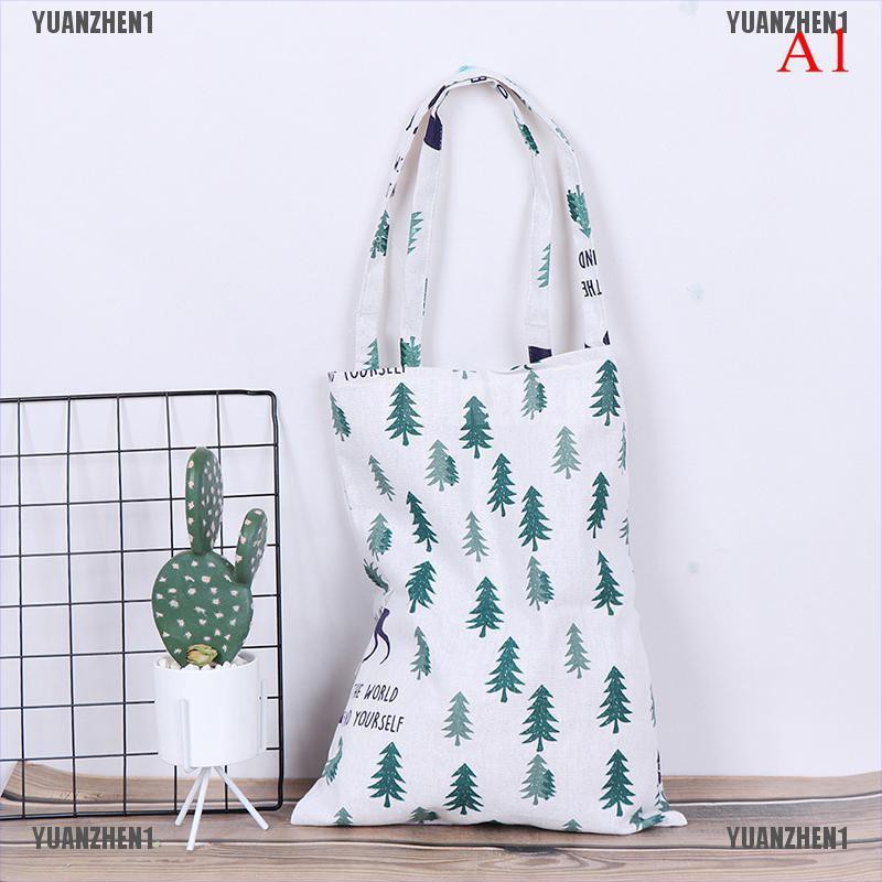 [YUANZHEN1] 1 Túi tote Mua Sắm Ngoài Trời Bằng Vải Lanh Họa Tiết Xương Rồng Thông