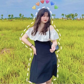 Váy Trễ Vai Phối Đen Trắng