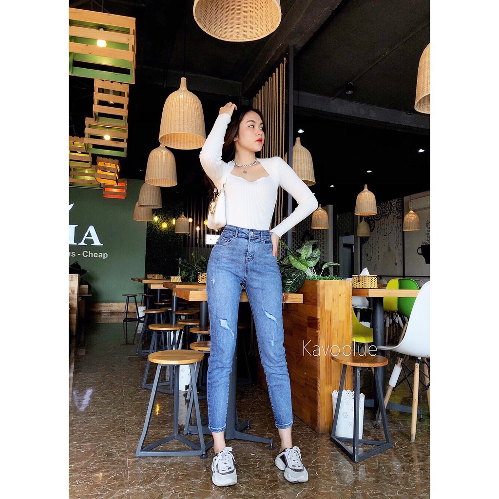 Quần Jean Nữ KAVO BLUE Cạp Cao Trên Rốn Siêu Co Giãn Dáng Boy BY924-82