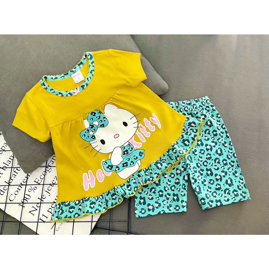 Bộ babydoll thun borip tay ngắn quần lửng dễ thương phối màu đẹp cho bé gái