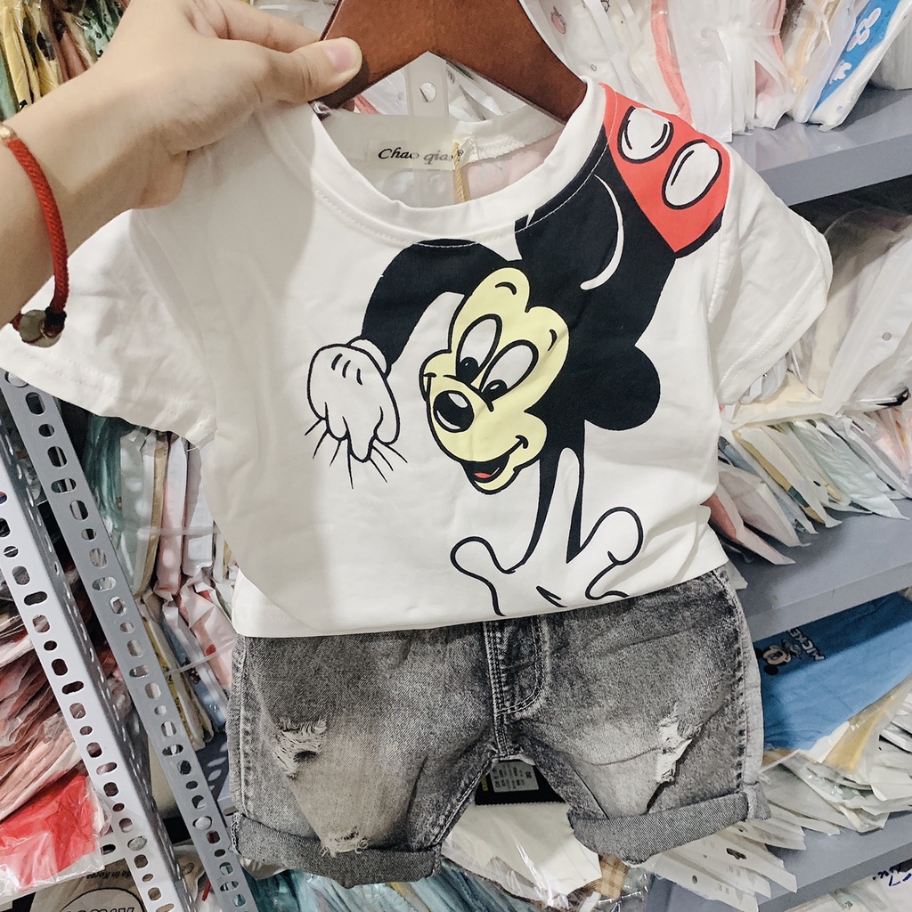 Bộ quần áo cho bé trai cộc tay - Set quần jeans áo thun cộc tay cho bé hàng Quảng Châu cao cấp