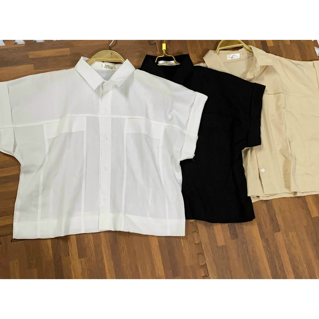 Áo sơ mi thô croptop trắng
