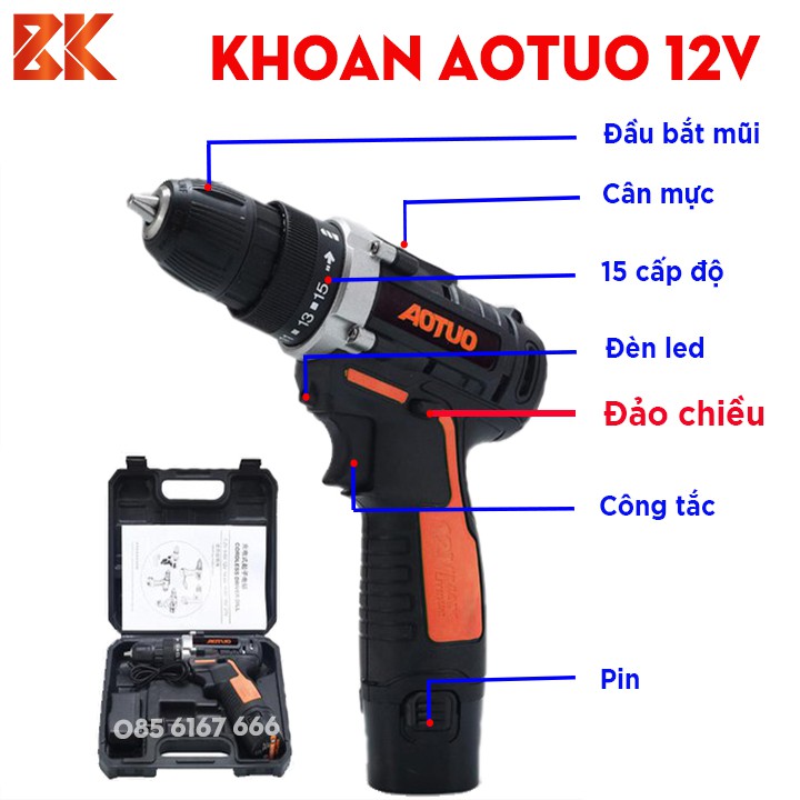 Khoan pin, máy bắt vít dùng pin AOTUO 12v nhỏ gọn