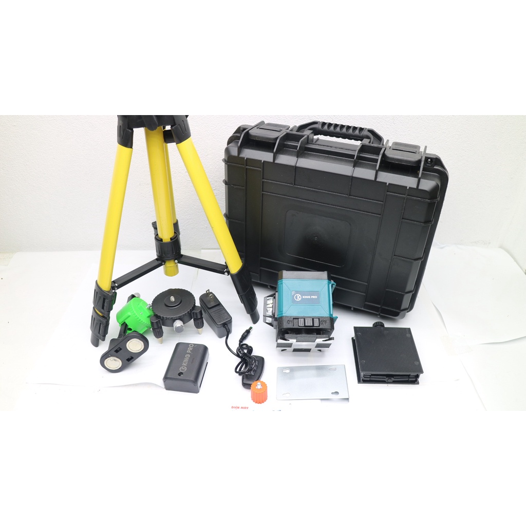 [MÁY 2 PIN] Máy Cân Mực Bắn Cốt Máy Cân Bằng Laser KINGPRO 12 Tia Xanh Laser Có Điều Khiển, Sạc, Chân Đế Máy, Hộp Nhựa