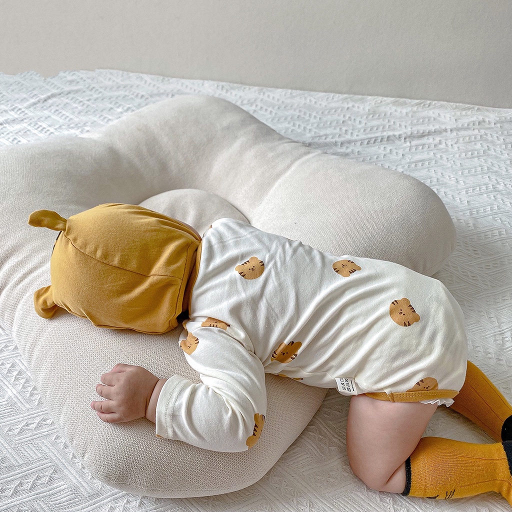 Bodysuit cho bé trai bé gái dài tay hình hổ nhỏ kèm mũ chất cotton 100% size 3-12kg TE22