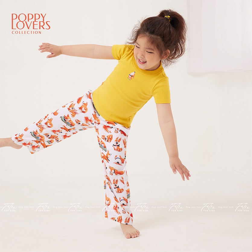 Folie Homewear -  Set đồ bộ mặc nhà của bé áo tay ngắn thun gân cotton quần dài lụa tằm ý FKLA1Q3