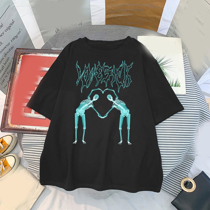 Áo Thun Tay Ngắn Cổ Tròn In Hình Trái Tim Phong Cách Harajuku Thời Trang Mùa Hè Cho Nữ