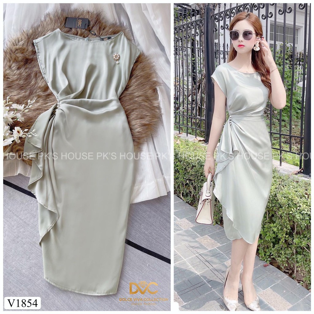 Váy Thiết Kế Body Xanh Nhún Ngọc Eo V1854, Đầm Body Thiết Kế Cao Cấp - PK Official | BigBuy360 - bigbuy360.vn