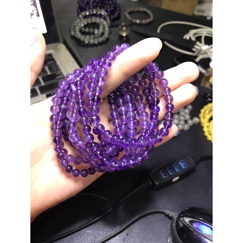 Hạt đá thanh tẩy thach anh tím Amethyst mài tròn lam HandMade , DIY
