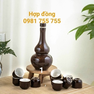 Vò gốm kèm 10 chén,,bình Hồ Lô đựng rượu 500ml Bát Tràng cao cấp