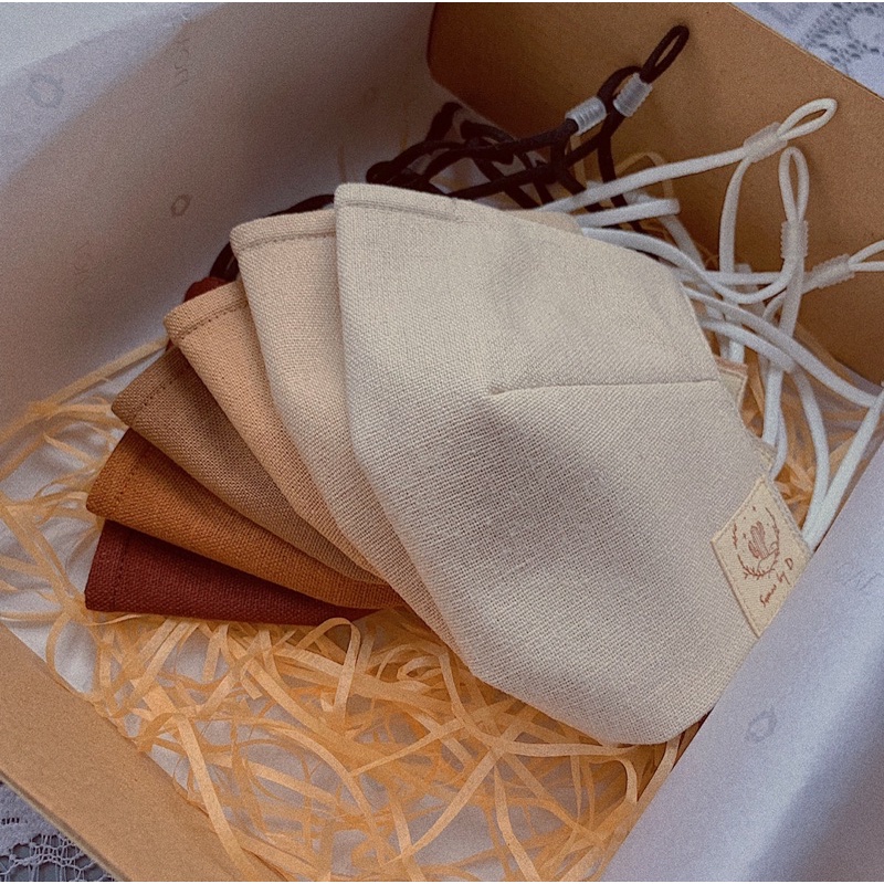 Khẩu trang form 3D vải linen trơn tone trắng, kem, nâu