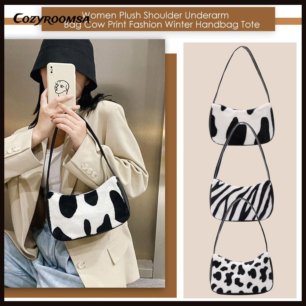 Cozyroomsa Autumn and winter new fashion casual retro plush animal pattern cow ladies underarm bag shoulder bag