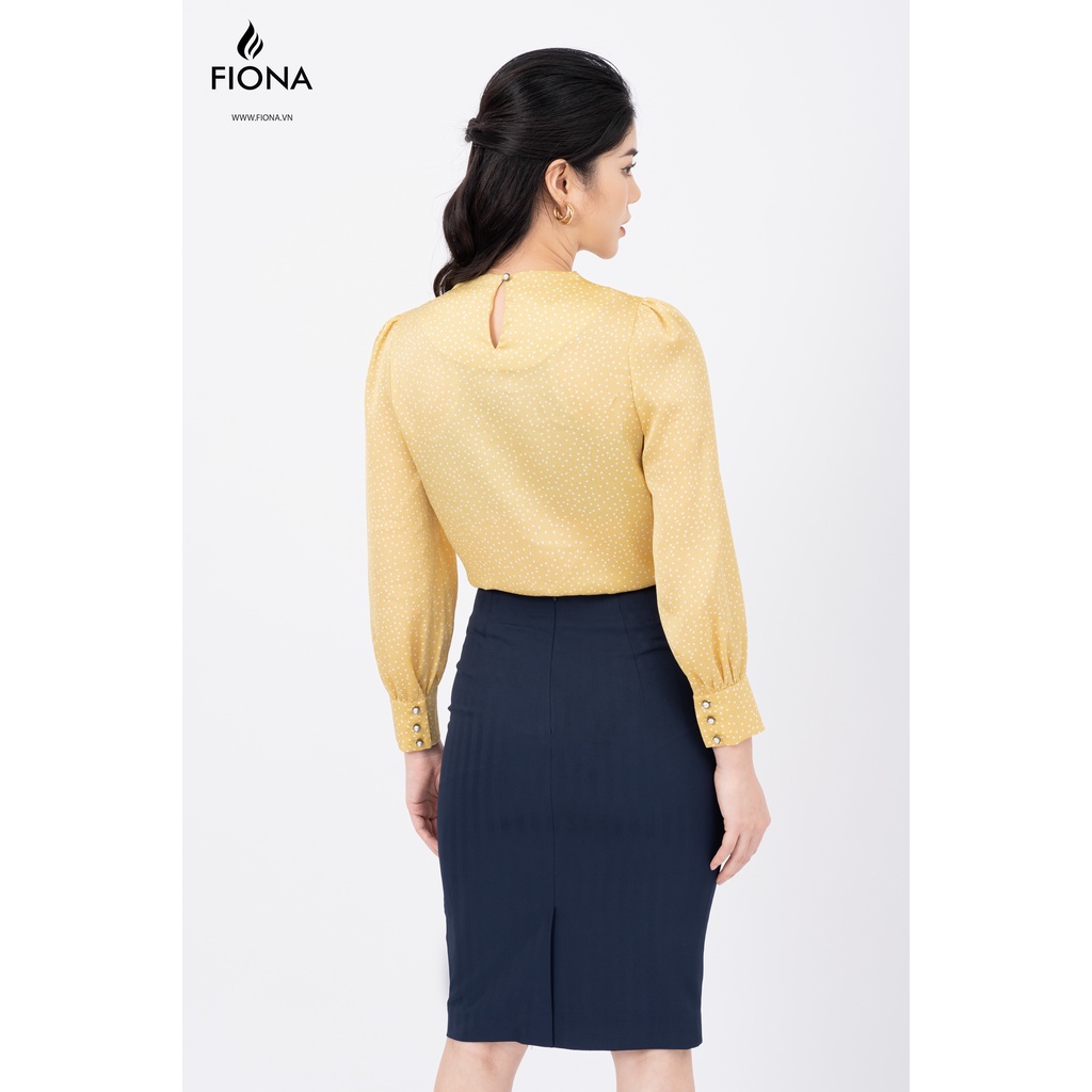 Áo Sơ mi nữ dáng suông, sơ mitay dài nhún bồng mangsec to đính cúc FIONA F551351