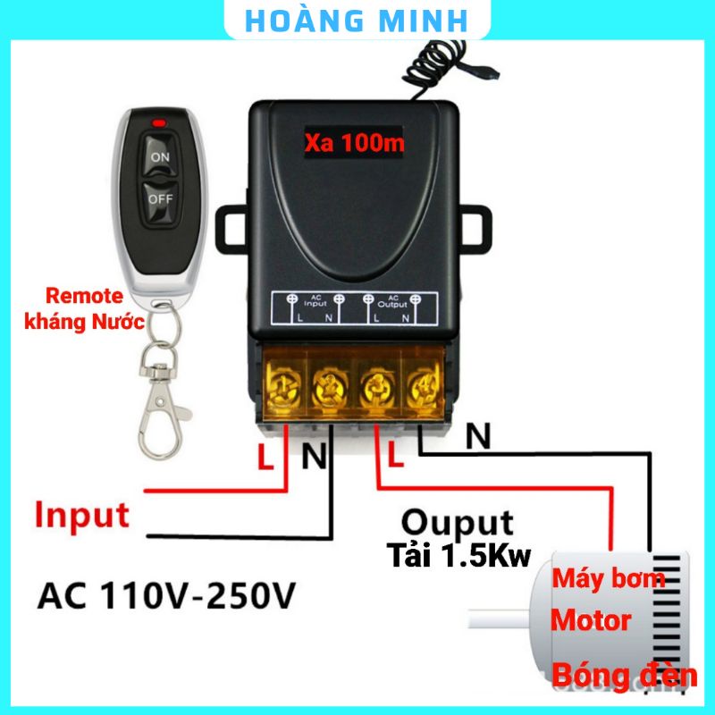 Bộ Công Tắc Điều Khiển Từ Xa Rf 220V, Remote Điều Khiển Máy Bơm Từ Xa 30A Tải 1.5Kw