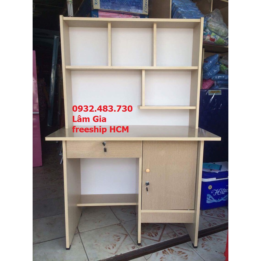 Bàn học sinh liền kệ 1m màu kem HCM